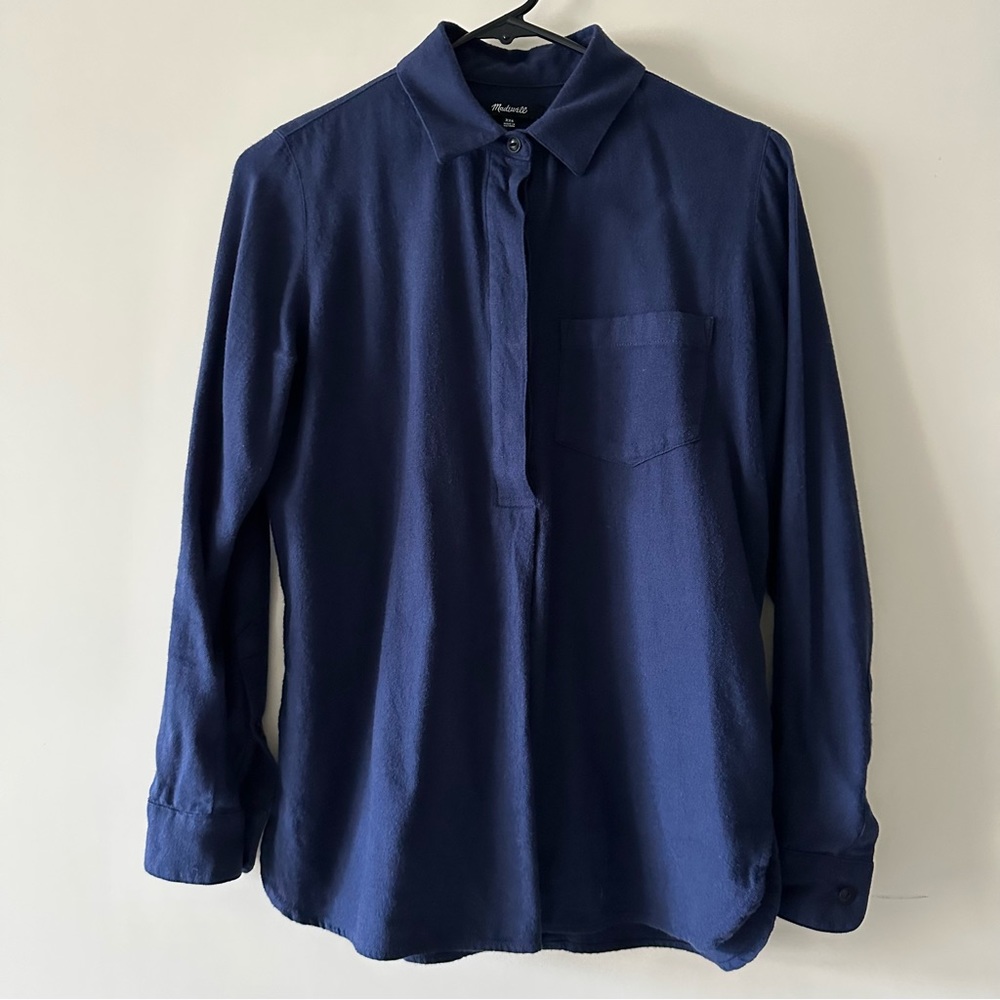 Madewell Flannel Classic Ex-Boyfriend Button-Back Shirt | Navy | XXS